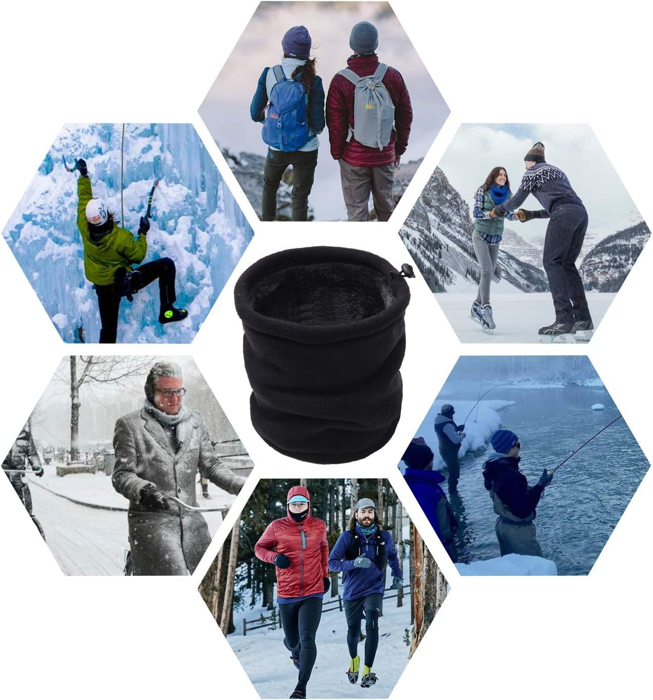 Polaire Neck Warmer Cache-Cou, Hiver Doux Épais Doublure Polaire Echarpe Élastique Cou Gaiter, Coupe-Vent Ski Cache-Cou Masque Cagoule Pour Hommes Et Femmes - Taille Universelle