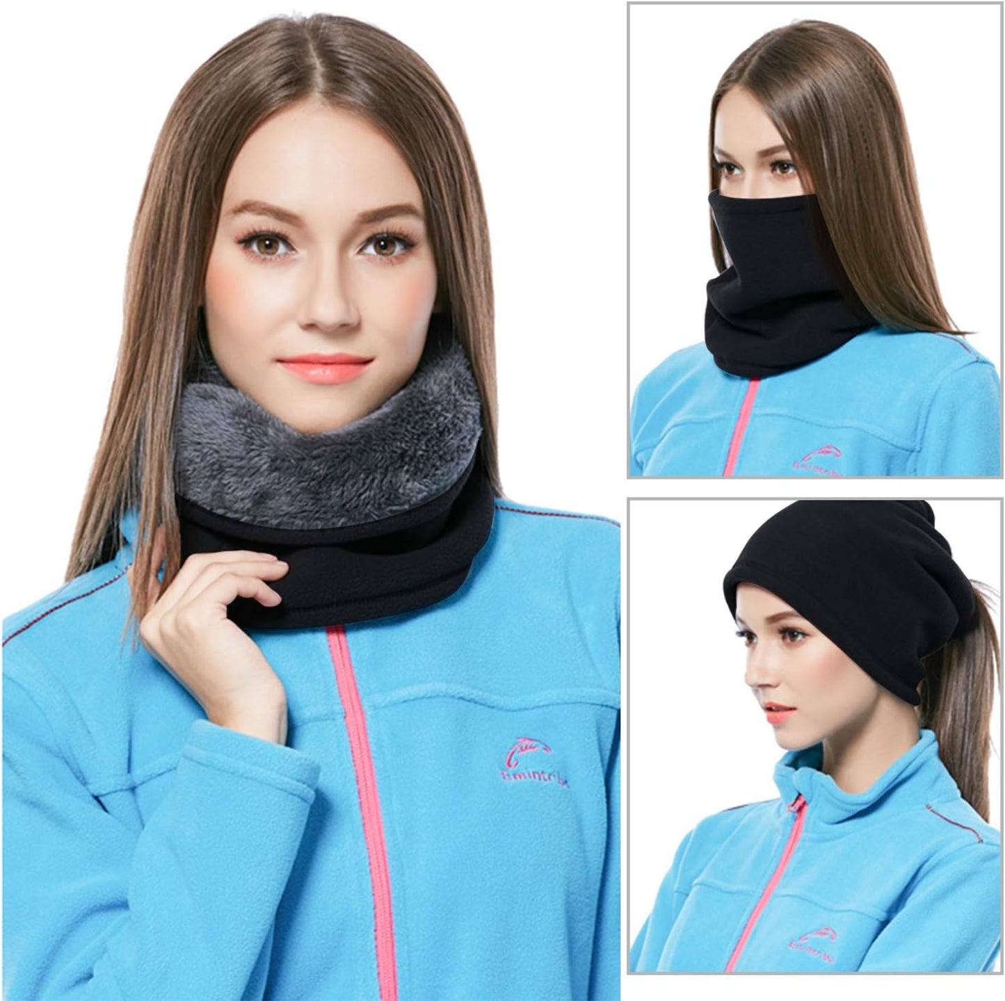 Polaire Neck Warmer Cache-Cou, Hiver Doux Épais Doublure Polaire Echarpe Élastique Cou Gaiter, Coupe-Vent Ski Cache-Cou Masque Cagoule Pour Hommes Et Femmes - Taille Universelle